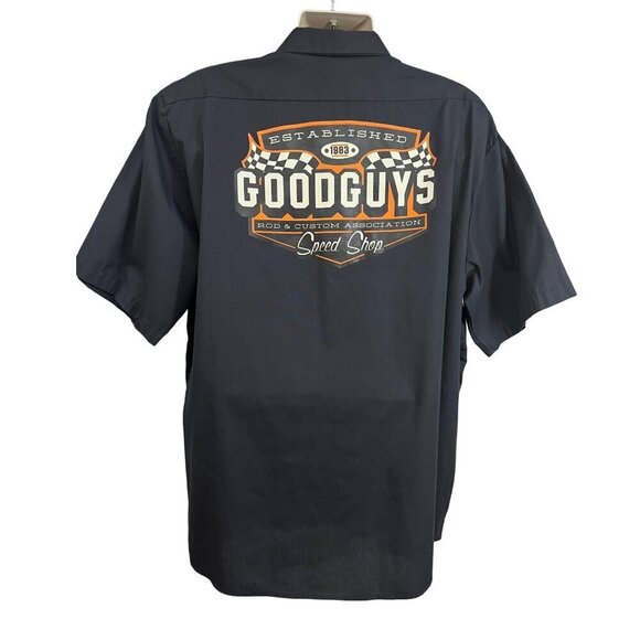 Dickies Goodguys Gray Double Graphic Mechanic Garage Button Up Casual Shirt 3XL